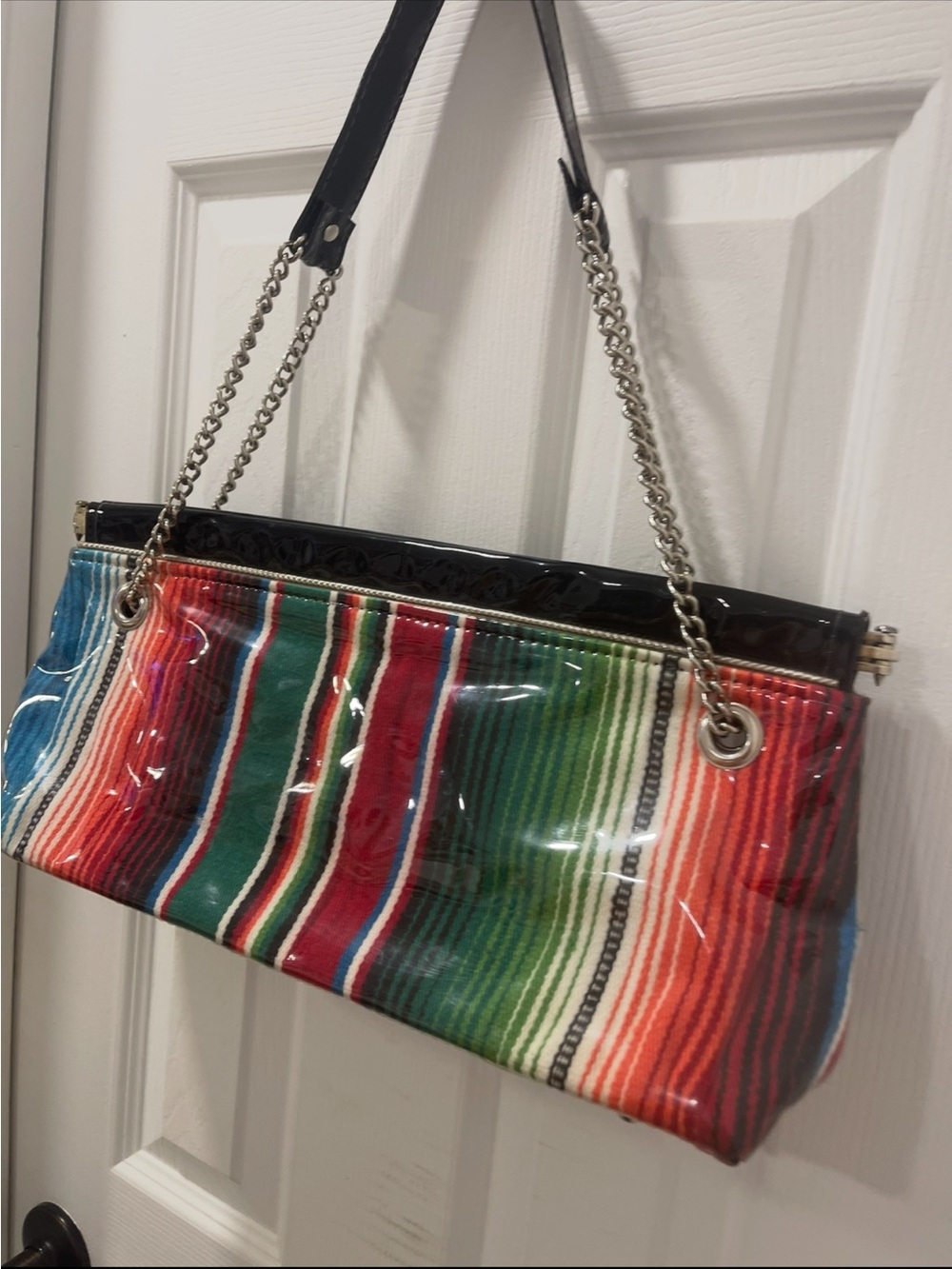 Striped Multicolor Shoulder Bag with Chain Straps